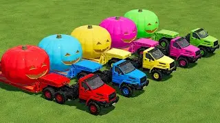 TRANSPORT URAL TRUCKS & GIANT HALLOWEEN PUMPKIN WITH LIZARD TRUCKS - Farming Simulator 22