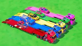 Transport von Bagger, Bulldozer, Polizeiautos und Krankenwagen auf einen Doppelsattelauflieger! LS22
