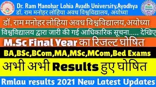 M.Sc final Results 2021 Declared Rmlau