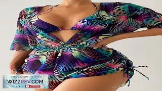 3Pcs Set Women Tropical Plant Printed Halter Tie Bikini Swimsuit Set With Matching Review