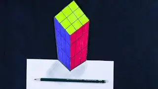 3D Drawing Floating Rubik's Cube - 3D Trick Art On Paper.