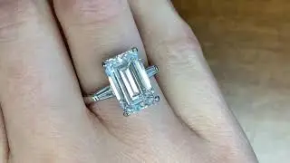 5.31ct Center GIA Certified Emerald Cut Diamond Engagement Ring - Sea Cliff Ring - Hand Video