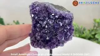 Model # 5490AM-260 Small Amethyst Cluster on a Metal Stand by BrazilGems.com 🏷 FOR SALE🛍🛒Shop Now 