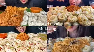 ASMR Eating Noodles, Momo with spicy chutney 🔥| #mukbang #asmr #spicychutney