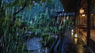 Light Rain on Japanese Garden Veranda 🌲 | Relax Your Mind and Sleep Soundly All Night