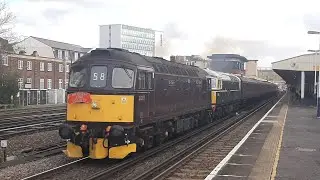 33207 & Swanage 33012 Accelerate out of Woking hauling the Devon Crompton 8/3/20