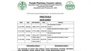 44th Pharmacy Assistant Practical Date Sheet 2026 | Supplementary & Annual