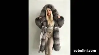 Fashionable park with fur blue frost, color silver  Ukrainian production, sending to any country
