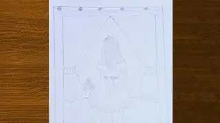 Girl standing in balcony || alone girl drawing || easy pencil sketch for beginners 