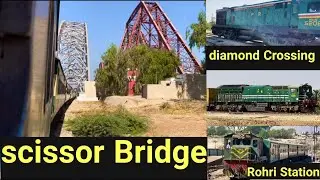 Rohri To Sukkur journey Crossing Scissor Bridge | Diamond Crossing | Rohri Passing Container Train
