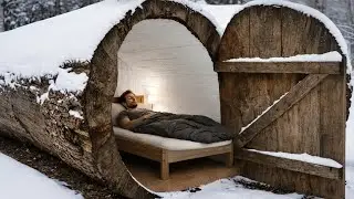 Building a Cozy House Inside a Giant Tree Trunk in the Forest (ASMR)