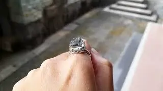 Sterling silver, Natural moldavite, Bali motif, Gemstone ring