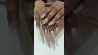 silver cateye French Manicure nailart Extension #nails#nailart#shorts#short#diy#viral