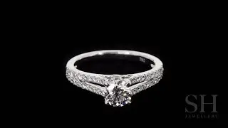 Classic 4-Claw engagement ring with split pav&eacute; set diamond band  W0259   0.63ct