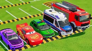 TRANSPORTING EMERGENCY DEPARTMENT CARS 🚨 Ambulance, Police & Fire Truck | FS 22