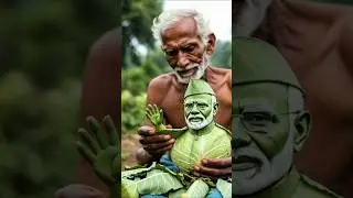 Patta Gobhi Se Narendra Modi Ki Murti | Old Uncle Amazing Vegetable Art | Modi Art Short #namo