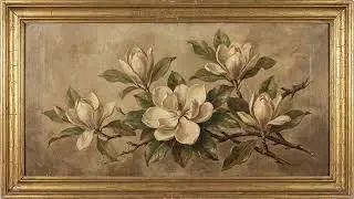 Old antique art style painting, white magnolia flowers#VintagePainting #ClassicDecor #ElegantWallArt