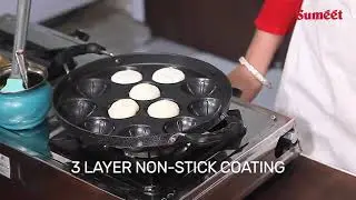Sumeet Nonstick 3mm Grill Designer Appam Patra 12 Pcs With Lid & Handle Paniarakkal with Lid