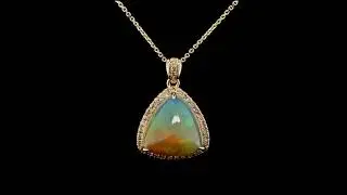 4.6ct Trillion Cabochon Opal and Diamond 14ct Yellow Gold Pendant Necklace | Fei Liu Fine Jewellery