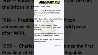 January 08 &ndash; Major Events in History #diveinfact #curr#generalknowledge