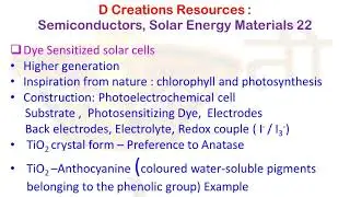 Dye sensitized solar cell -1, nature inspired, Solar Energy Materials 21, D Creations Resources