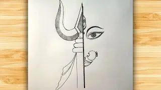 Half Face Durga Maa Pencil Sketch with Trishul | Simple Goddess Drawing