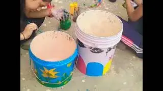 Transformation of old bucket 🪣 into the dustbin 🗑. #school #activity
