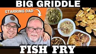 Big Fish Fry on the Griddle - Fried Fish, Cornbread Cakes, Potatoes and More!