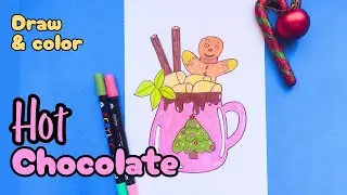 How to draw Hot Chocolate 🍫 | Winter Drink drawing for beginners | Winter season drawing easy