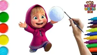 How to Draw  Masha With palying Snow  🧸 | Easy Drawing for Kids 🖍️ | Coloring & Nursery Rhymes Fun