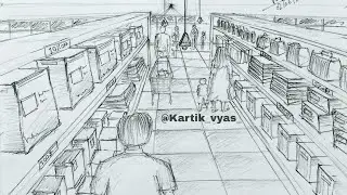 Supermarket drawing in perspective | nata drawing |kartik vyas