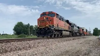Slow moving 3x4x0 Mega stack train ft NS AC44C6M!!! BNSF Transcon: Emporia sub..08/06/2022