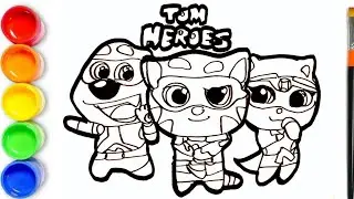 How to draw Talking Tom - Talking Tom Heroes - Tom, Angela and Hank Drawing and Coloring Pages