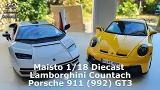 Maisto Lamborghini Countach и Porsche 911 (992) GT3 — литьё под давлением в масштабе 1/18 — полны...