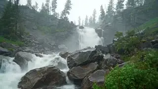 🔴 Waterfall Flowing Over Rock in Fores. Relaxing Flowing Water, White Noise For Sleep, Meditation