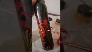Art Work! DIY! Painted bottle..black and red+gold! Amazing for home Decor!don't lose it!?
