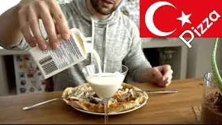 ASMR eating Turkish Pizza - Turkey Eating Sounds with Ayran