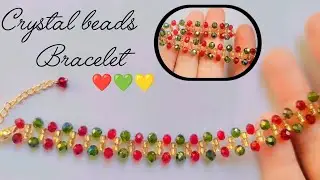 Crystal Beads Bracelet Making Full Tutorial | Red,Green and Golden Colour combination  