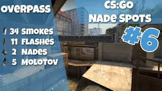 CS:GO Nade Spots Ep #6 - New Overpass 34 Smokes, 11 Flashes, 2 Grenades and 5 Molo - Quick Version