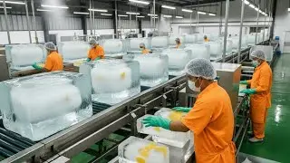 Inside a Massive Ice Factory | How Crystal-Clear Ice Is Made From Water (Full Automated Process)