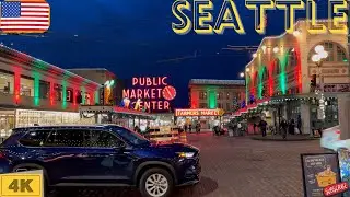 ❄️🇺🇸 SEATTLE CHRISTMAS WALK | 4K 60FPS Seattle Downtown Lights Westlake to Pike Market🎄@MrBeeTours