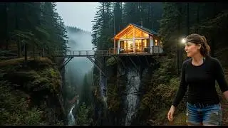 Building a Secret Cliffside Cabin Over a Deep Forest Gorge (ASMR)