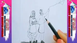 Kite Flying  Drawing🤔Ideas || Kite Festival Drawing || Patang Udate huye Aadami aur Aurat Ka😱Chitra