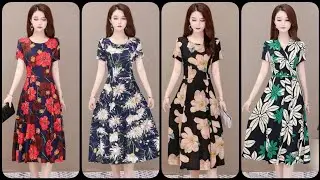 Latest Attractive And Hot Selling Women's Fashionable Printed Midi Aline /Shift Dresses