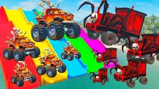 5 MONSTER TRUCK BBQ vs Big & Small Choo-Choo Charles in BeamNG FLY007
