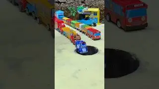 Big Truck Pushing Police Car And Bus Car Into Pit Part 32 #jcb #jcbvideo #tractor #train