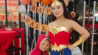 Trick or treat with Wonderwoman at Ayala Center Cebu, Erza's 1st time #halloween
