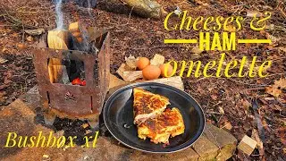 Bushcraft cooking a cheese and ham omelette on my bushbox xl stove, nice dinner in the woods