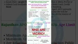 Rajasthan RPSC Assistant Prosecution Officer APO Recruitment 2024 Apply Online for 181 Post