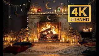 12H Ramadan Night Fireplace 4K 🌙 Lantern Light & Peaceful Crackling Fire (No Music)